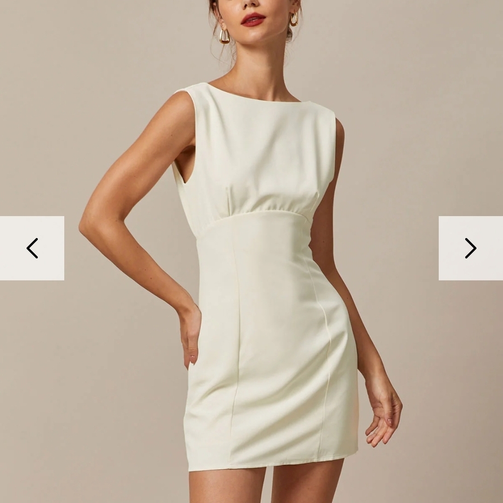 RIHOAS Cream Sheath Boat Neckline Mini Cocktail Elegant Date Dress Backless  NWT